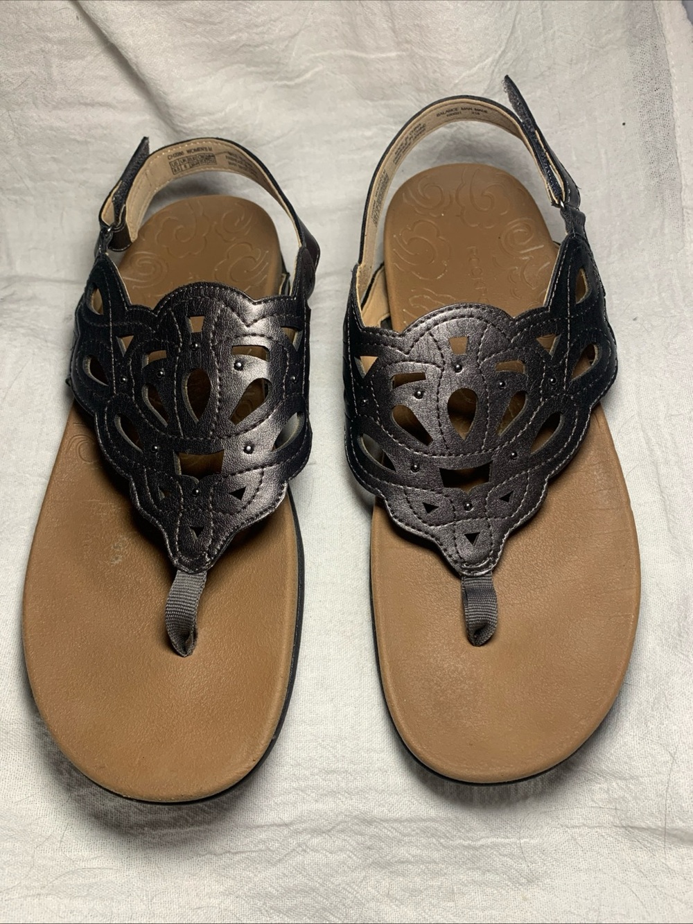 Rockport Sandals Women 8.5M Gray Gunmetal Slingback Hook & Loop Ankle Strap